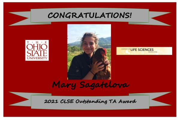 2021 CLSE Outstanding TA Award Winner, Mary Sagatelova holding a chicken