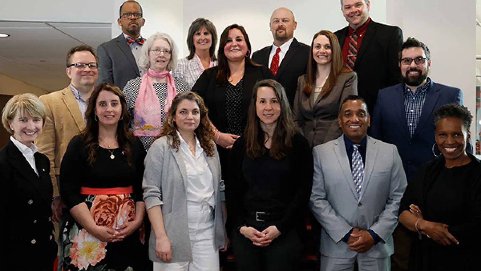 President Johnson, Provost Gilliam, and the 2023 winners of the University Distinguished Staff Award