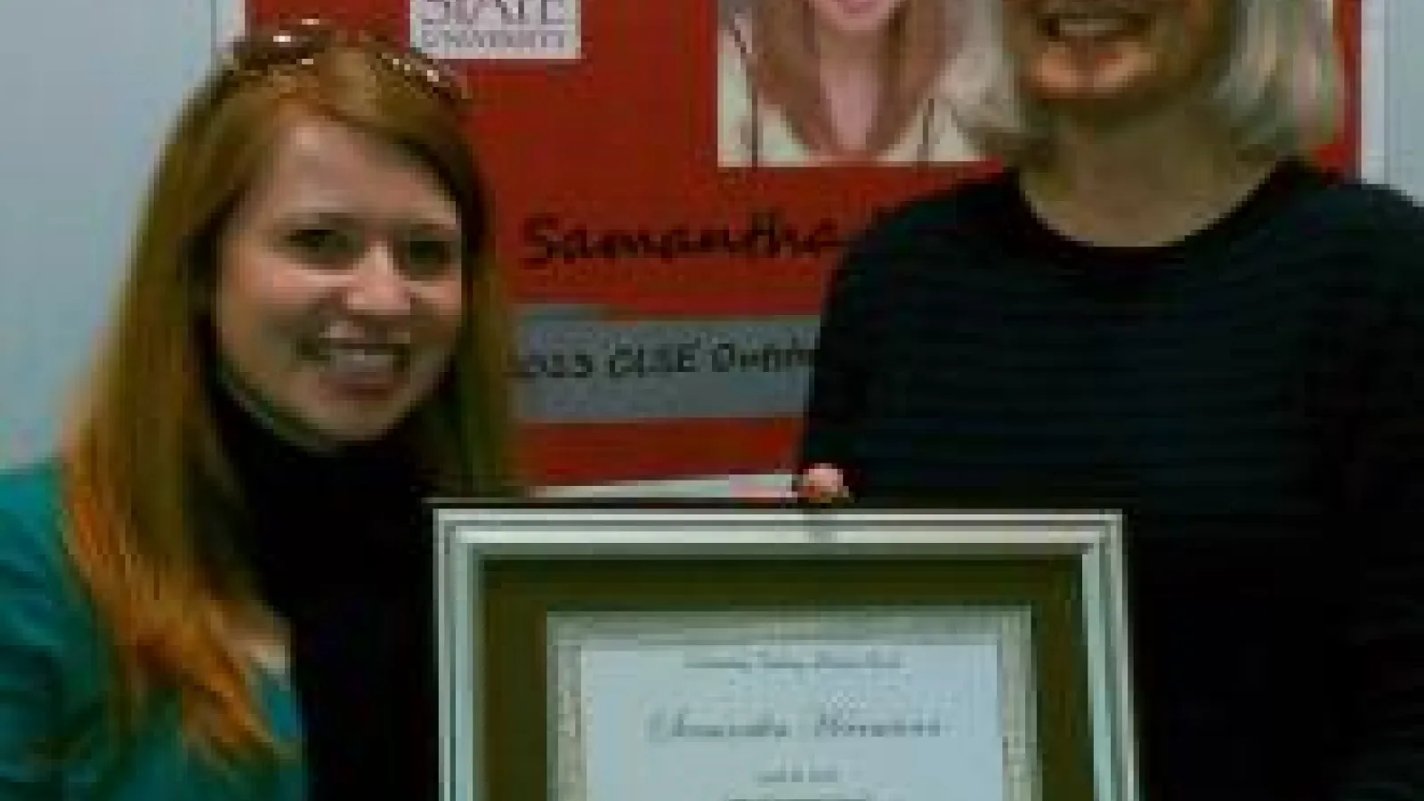 Samantha Herrmann, Outstanding Biology TA, with Dr. Caroline Breitenberger