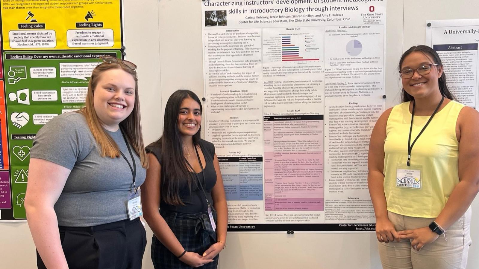 Carissa Kohlwey, Simran Dhillon and Jerzie Johnson with their poster at SABER East conference