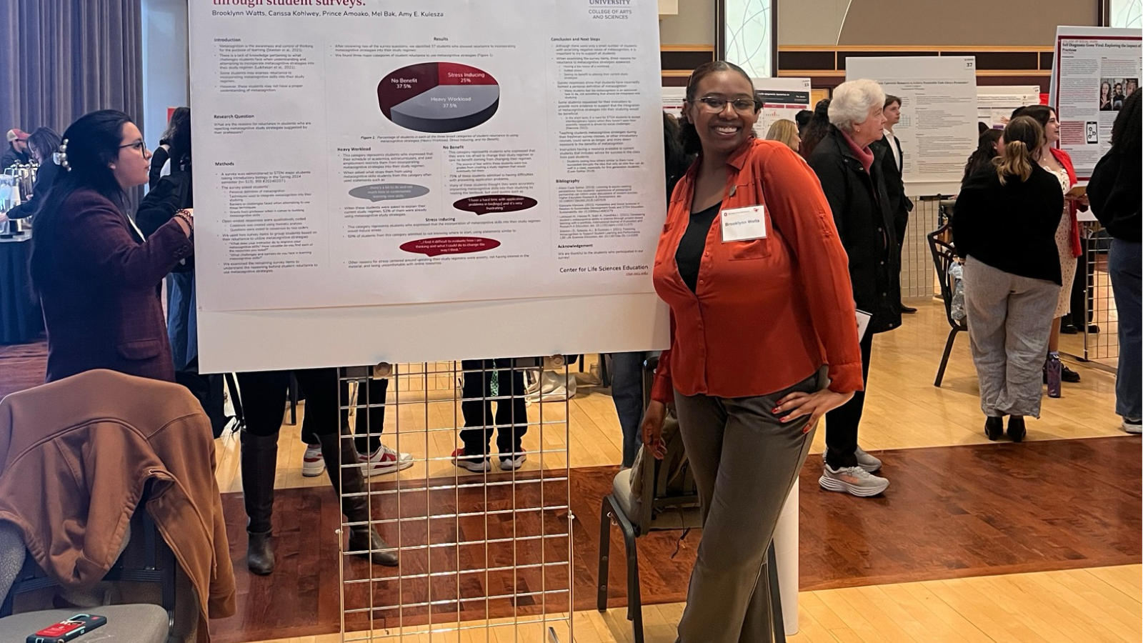 Brooklyn Watts with research poster at Denman Undergrad Research Forum